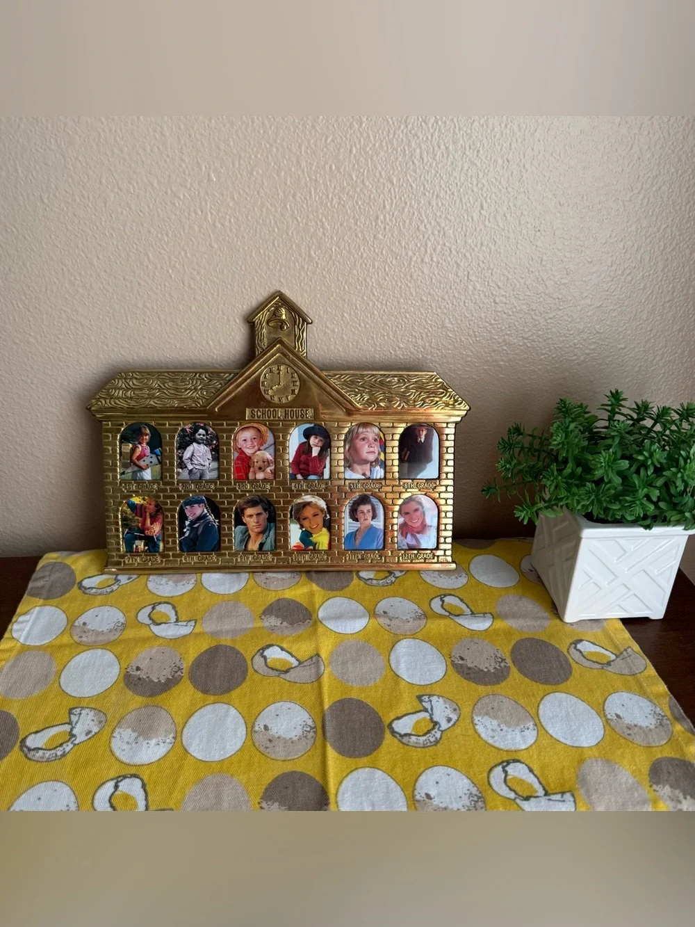 Vintage brassy School Days hanging picture frame